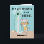 Age 15 Grandson Birthday Beach Funny Cool Raccoon Card<br><div class="desc">This year,  you would really want to gift your grandson with a fun card that can be personalized with his name. That is the exact reason why we at Sandra Rose Designs created this card,  because we know you will be needing it soon enough.</div>