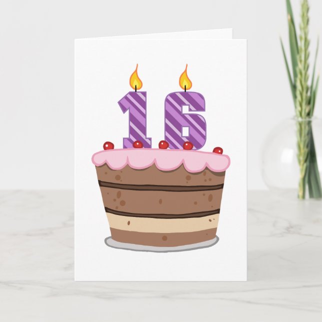 Age 16 on Birthday Cake Card (Front)