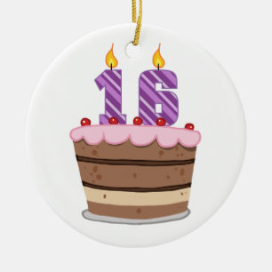 Age 16 on Birthday Cake Ceramic Ornament