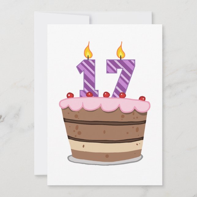 Age 17 on Birthday Cake Card (Front)