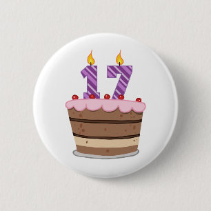 Age 17 on Birthday Cake Pinback Button