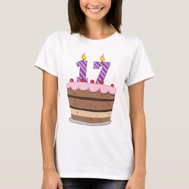 Age 17 on Birthday Cake T-Shirt (Front)