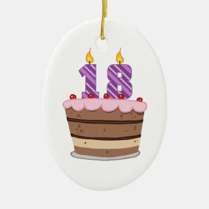 Age 18 on Birthday Cake Ceramic Ornament