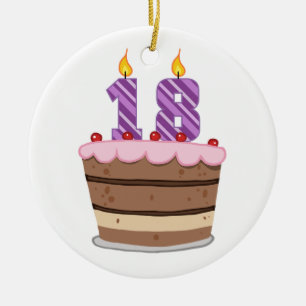 Age 18 on Birthday Cake Ceramic Ornament