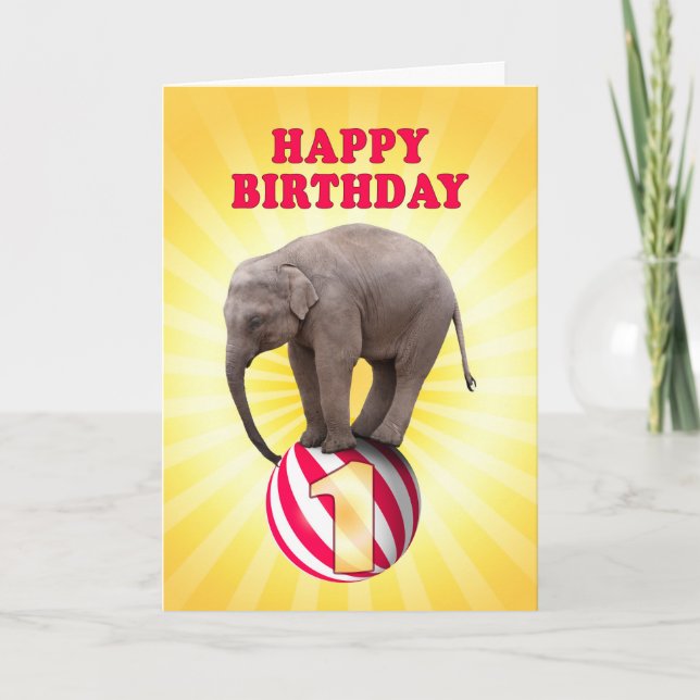 Age 1, a happy elephants birthday card (Front)