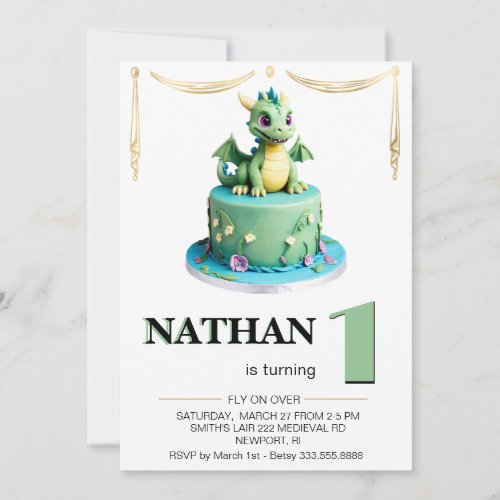  AGE 1 Baby Dragon Photo AP88 Birthday Party Invitation