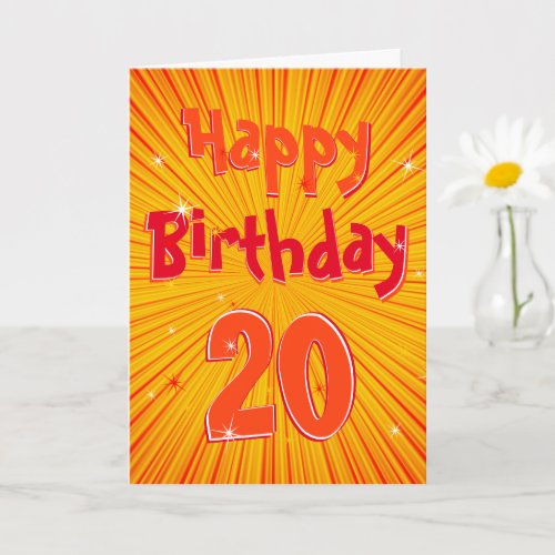 Age 20 Fun Radial Sunburst Orange 20th Birthday  Card