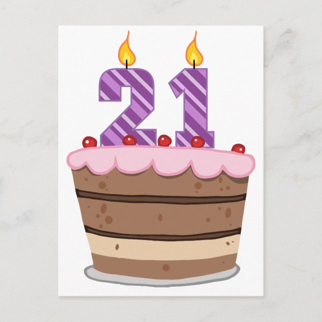Age 21 on Birthday Cake Postcard (Front)