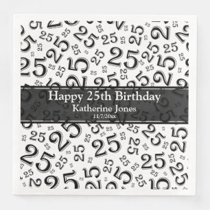 Age 25 Random Number Pattern Black/White Paper Dinner Napkins