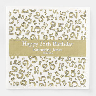 Age 25 Random Number Pattern Gold/White Paper Dinner Napkins