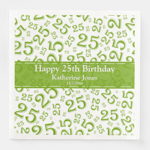 Age 25 Random Number Pattern Green/White Paper Dinner Napkins