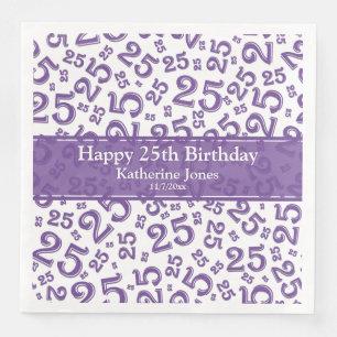 Age 25 Random Number Pattern Purple/White Paper Dinner Napkins