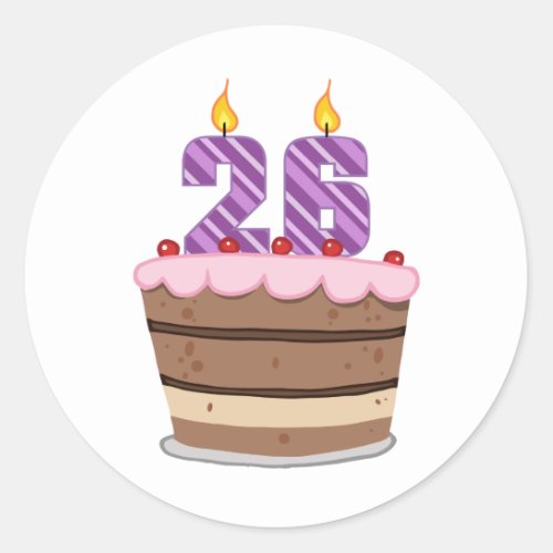 Age 26 on Birthday Cake Classic Round Sticker