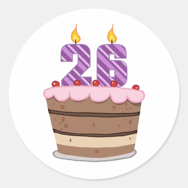 Age 26 on Birthday Cake Classic Round Sticker (Front)