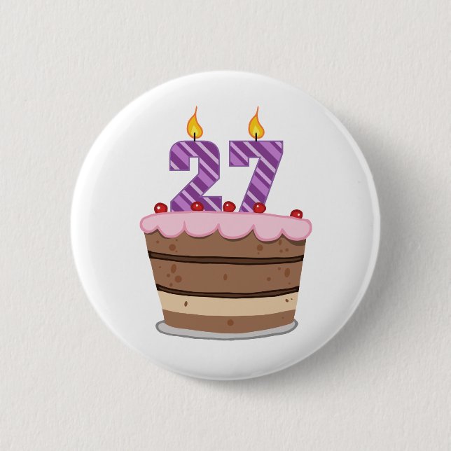 Age 27 on Birthday Cake Button (Front)