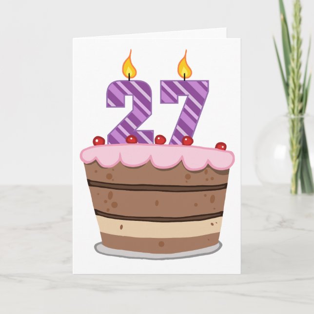 Age 27 on Birthday Cake Card (Front)