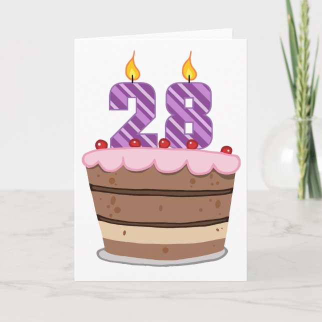 Age 28 on Birthday Cake Card (Front)