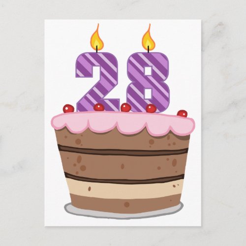 Age 28 on Birthday Cake Postcard