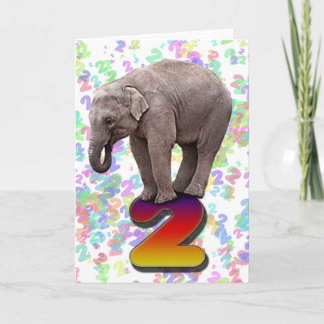 Age 2, a happy elephants birthday card (Front)