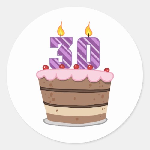 Age 30 on Birthday Cake Classic Round Sticker