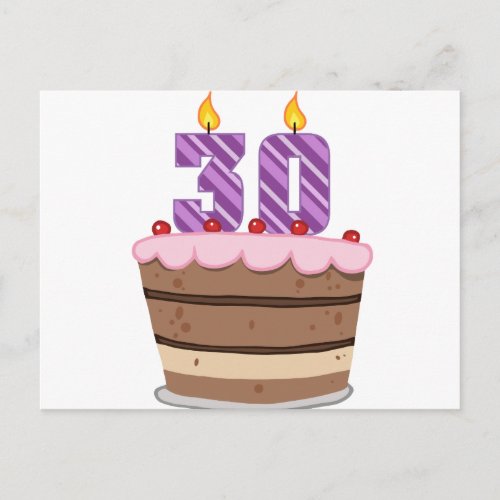 Age 30 on Birthday Cake Postcard