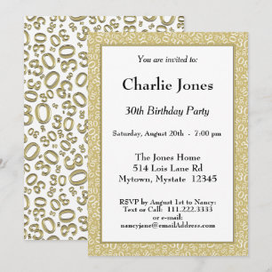 Age 30 Random Number Pattern Gold/White 30th Invitation