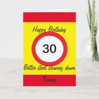 Age 30 Road Sign speed limit card, Add name front