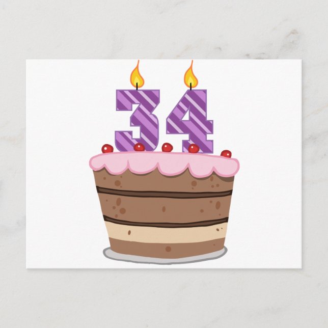 Age 34 on Birthday Cake Postcard (Front)
