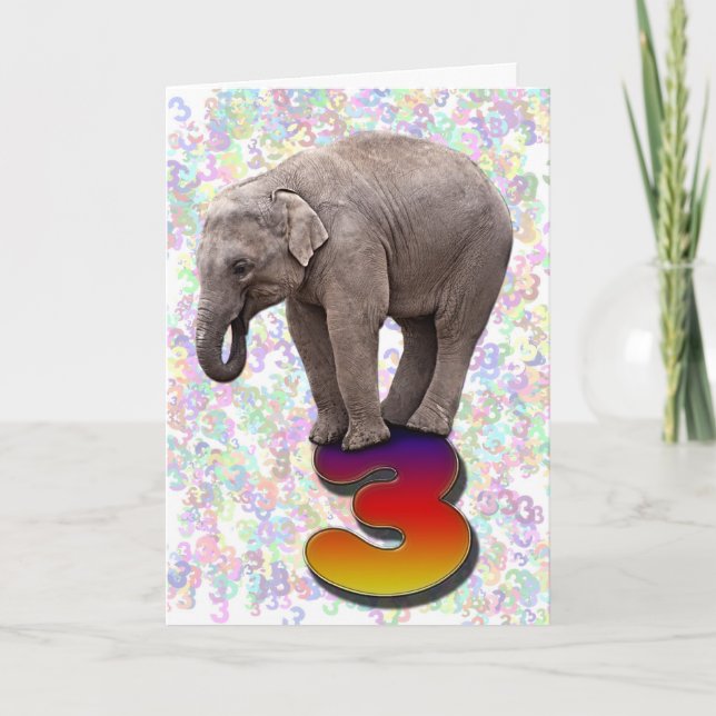 Age 3, a happy elephants birthday card (Front)