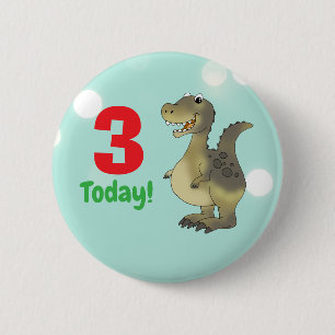 Age 3 Dinosaur Birthday - 3rd Birthday Dino Button