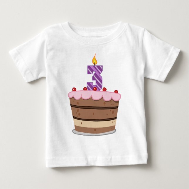 Age 3 on Birthday Cake Baby T-Shirt (Front)