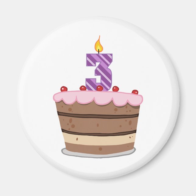Age 3 on Birthday Cake Magnet (Front)