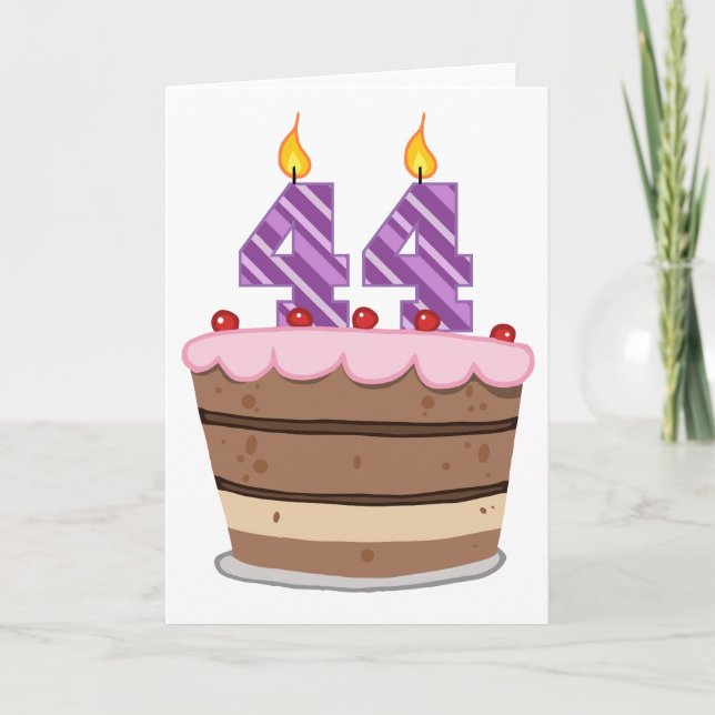 Age 44 on Birthday Cake Card (Front)