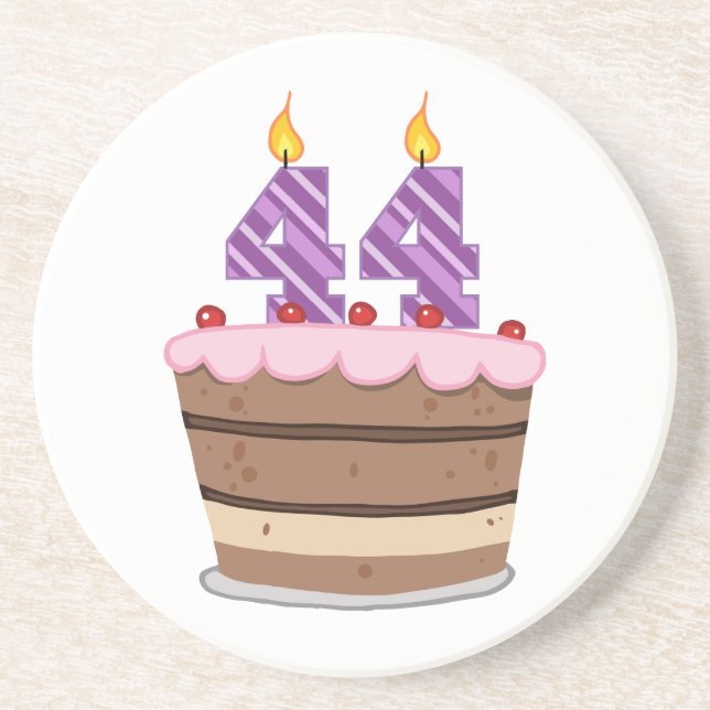 Age 44 on Birthday Cake Drink Coaster (Front)