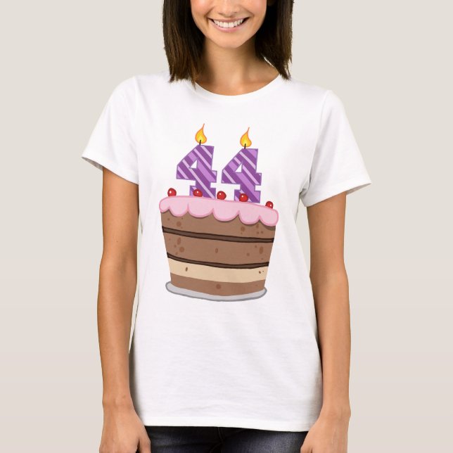 Age 44 on Birthday Cake T-Shirt (Front)