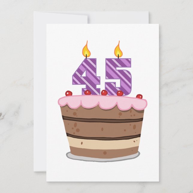 Age 45 on Birthday Cake Card (Front)