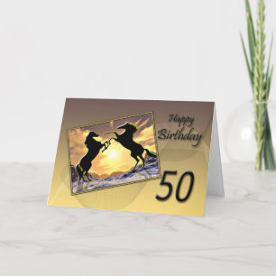 Age 50 a Birthday card with rearing horses