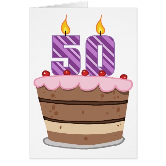 Age 50 on Birthday Cake Cards (Front)