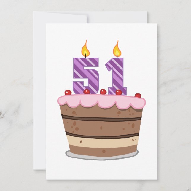 Age 51 on Birthday Cake Card (Front)