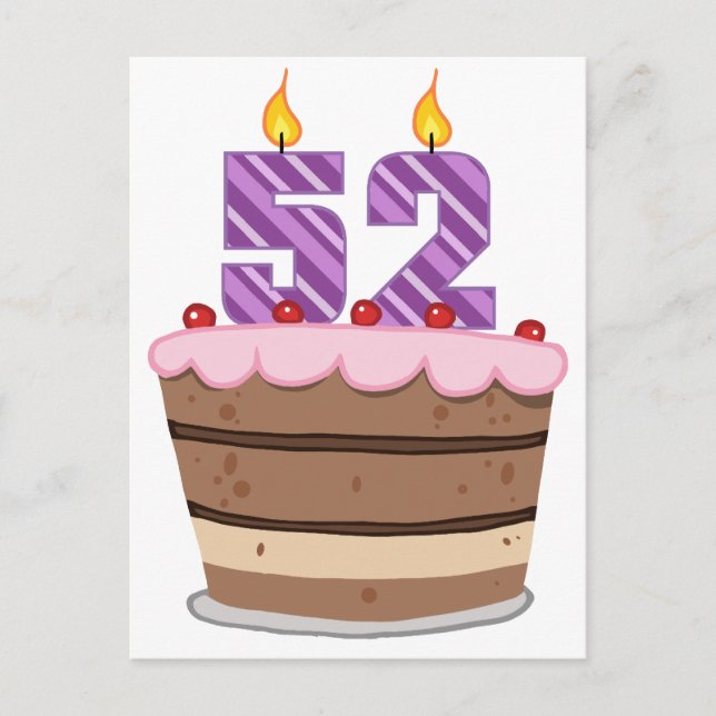 Age 52 on Birthday Cake Postcard (Front)