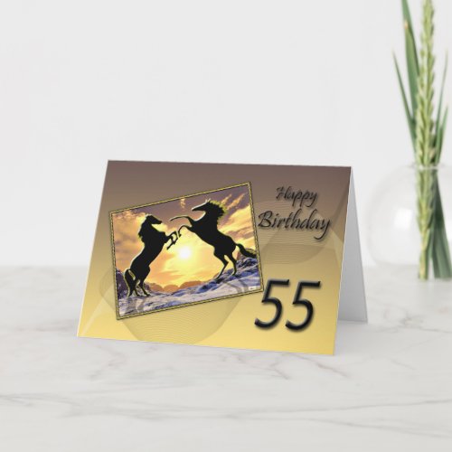Age 55 Birthday card with rearing horses