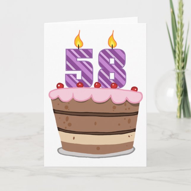 Age 58 on Birthday Cake Card (Front)