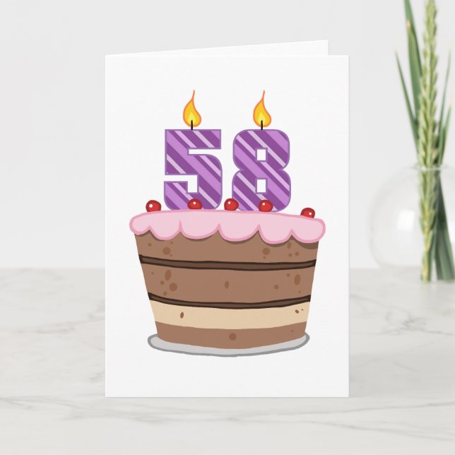 Age 58 on Birthday Cake Card (Front)