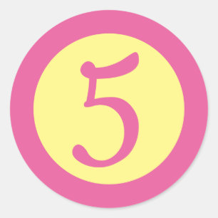 Age 5 Number Customizable Pink Text on Yellow Classic Round Sticker