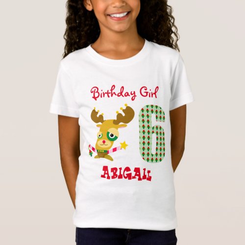 Age 6 Birthday Girl Candy Cane Reindeer Christmas T_Shirt