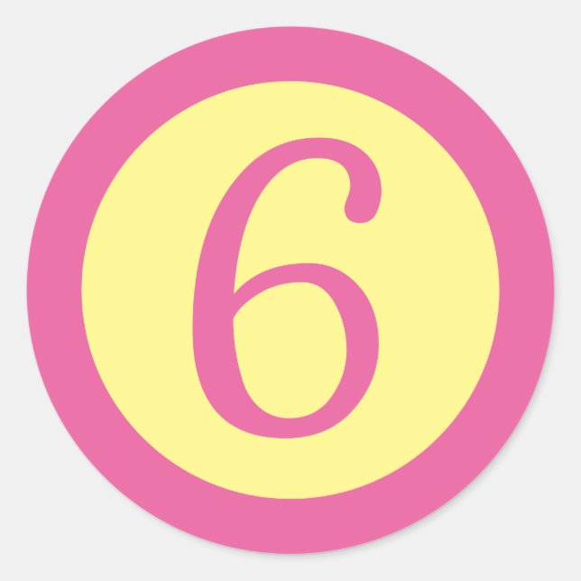 Age 6 Number Customizable Pink Text on Yellow Classic Round Sticker (Front)