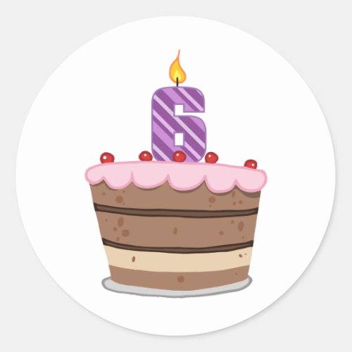 Age 6 on Birthday Cake Classic Round Sticker