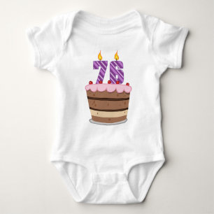 Age 76 on Birthday Cake Baby Bodysuit