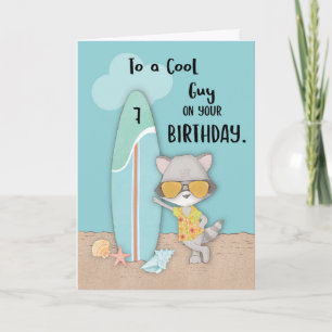 Age 7 Guy Birthday Beach Funny Cool Raccoon Card