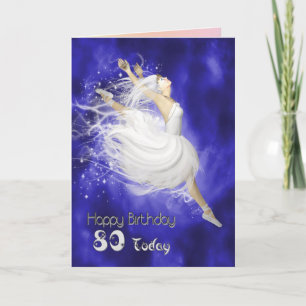 Age 80, leaping ballerina birthday card